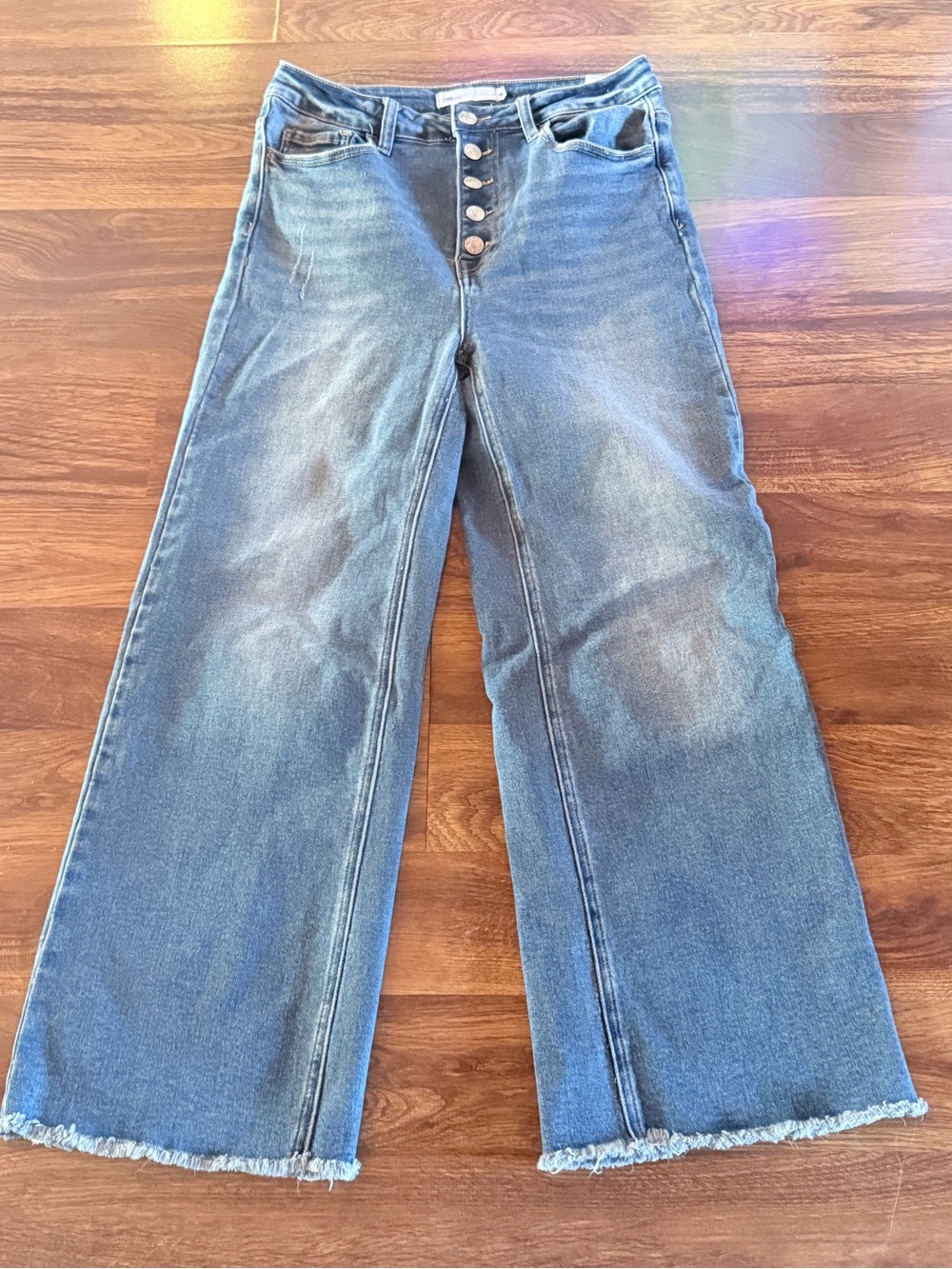 TNR High-Rise Wide Leg Button-Fly Blue Jeans
